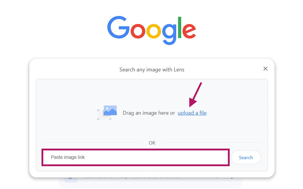 Google Lens upload area