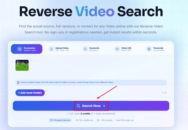 Search now button screenshot