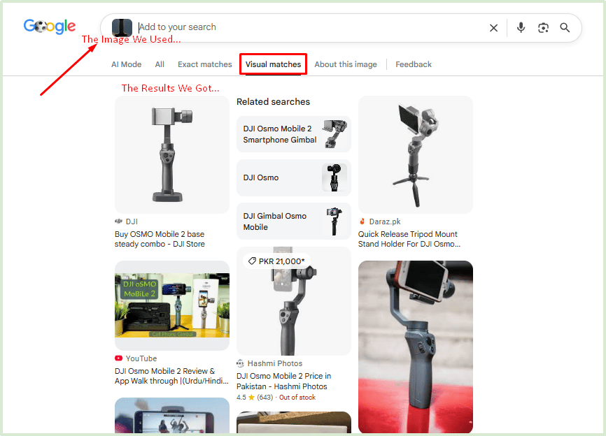 Google Lens result page