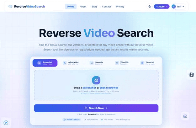 Reverse Video Search input area